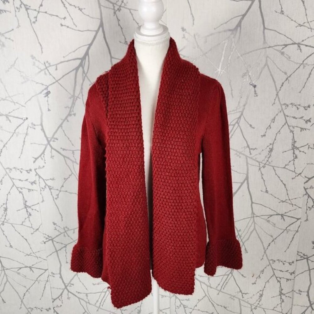 La Llama Red 50% Alpaca Chunky Knit Open Front Cardigan